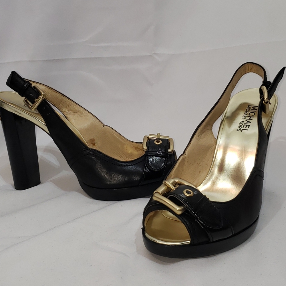 EUC MICHAEL Kors Black Leather Platform Heels 8.5